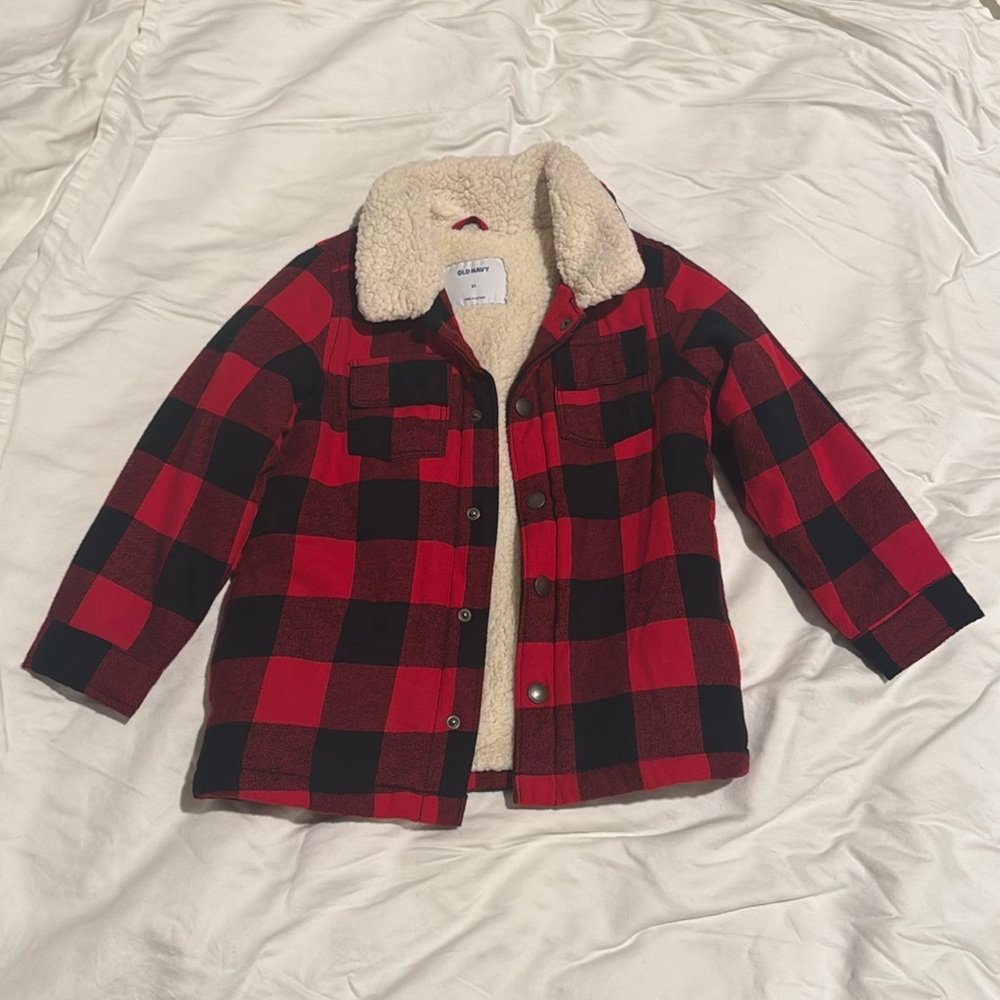 Old Navy Boys 5T Plaid Checkered Jacket with Warm lining and snap closures